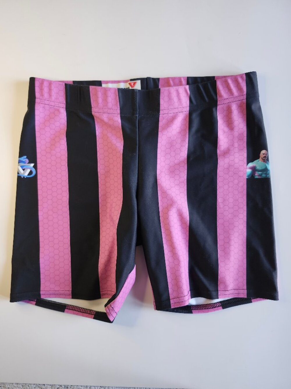 Pink + Black Stripe Spandex Athletic Workout Gym Shorts